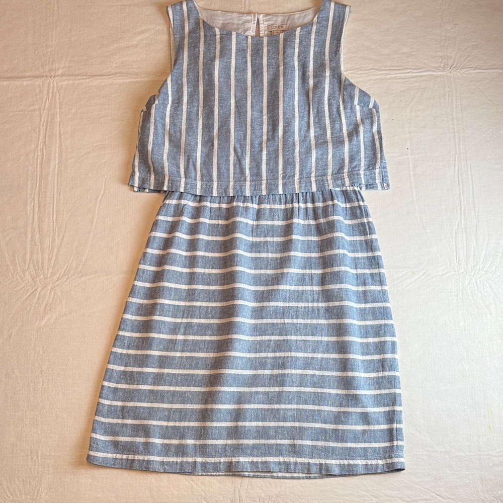 J. Crew Women's Blue White Linen Sleeveless Dress Size XL